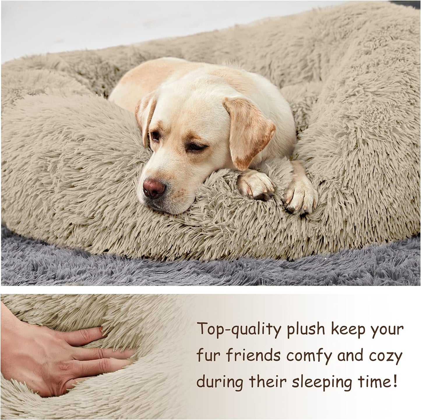 Washable Dog round Bed - Large Donut Dog Bed, Comfy Calming Cuddler