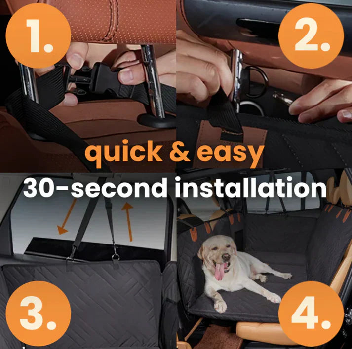 Hard Bottom 6-In-1 Dog Back Seat Cover , Waterproof Mesh Window, Non-Slip for Cars, Trucks and Suvs + FREE Dog Safety Belt + FREE Dog Bowls
