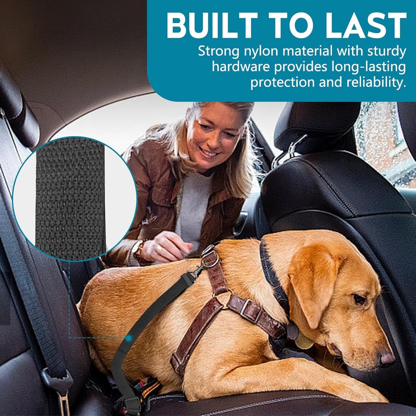 Adjustable Dog Seat Belt for Car, 2 Pack Pet Safety Belts for Vehicles, Heavy-Duty Nylon Puppy Harness Seatbelt Leash for Driving, Universal Fit Seatbelts for Pets in SUV, Truck, Travel, Black