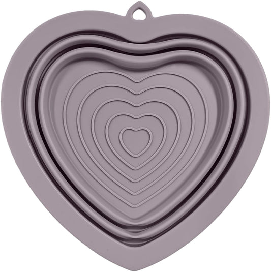 Fold Dog Bowls Silicone Love Shape, Portable Pet Feeding Watering Dish for Walking Parking Traveling(Dark Purple)