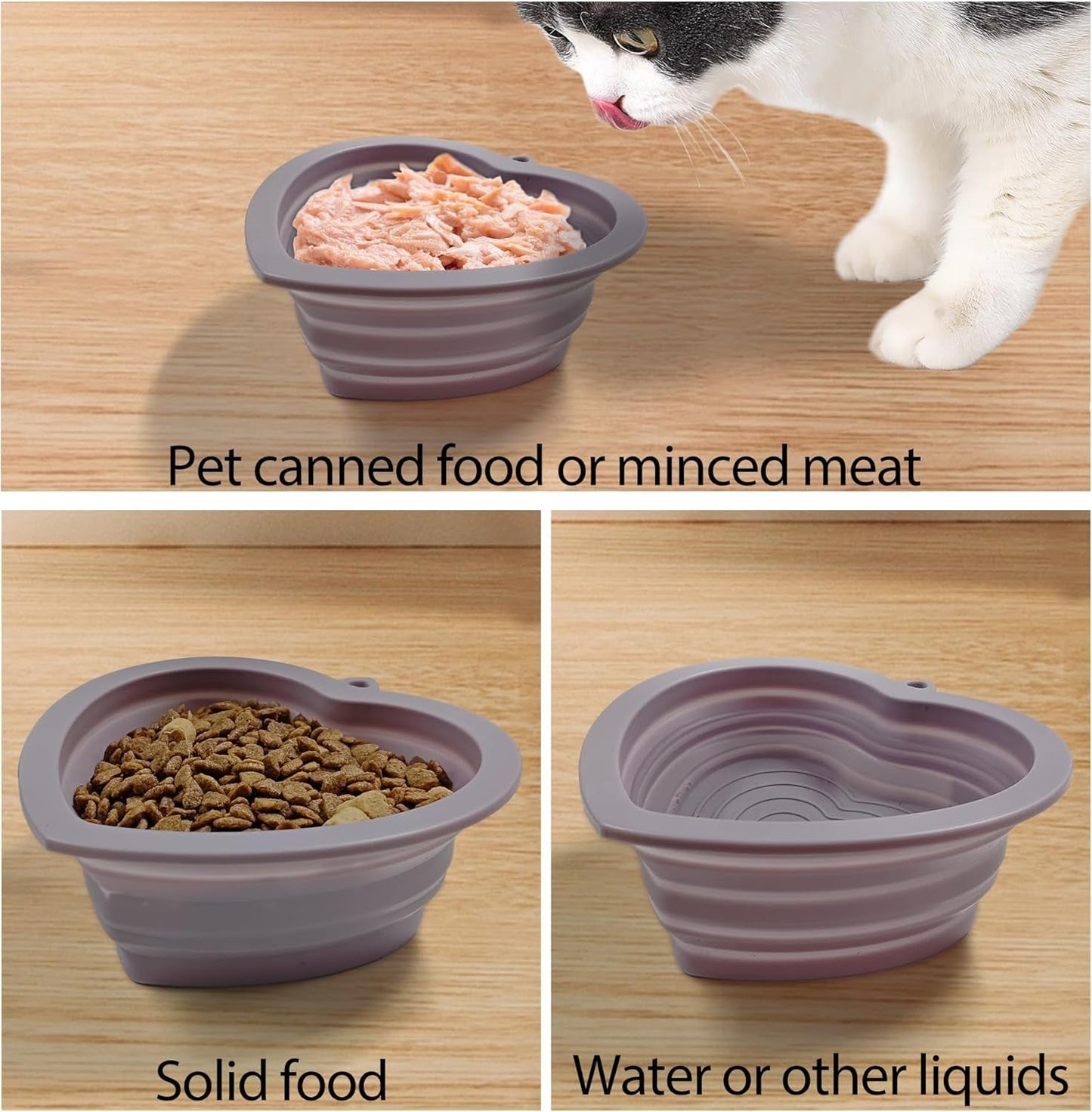 Fold Dog Bowls Silicone Love Shape, Portable Pet Feeding Watering Dish for Walking Parking Traveling(Dark Purple)