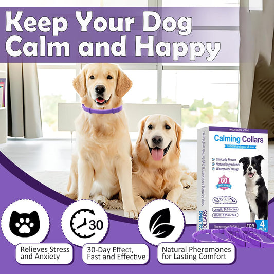 Calming Collars for Dogs - 4 Packs,Pheromone Calming Dog,Dog Calming Collar Relief for Anxiety, Stress & Separation, Adjustable 25 Inch Size, Anxiety Collar for Dogs, Lasts 60 Days