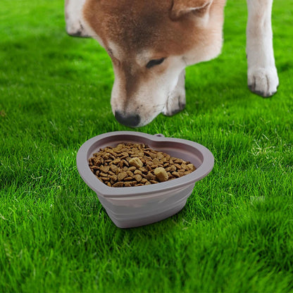 Fold Dog Bowls Silicone Love Shape, Portable Pet Feeding Watering Dish for Walking Parking Traveling(Dark Purple)